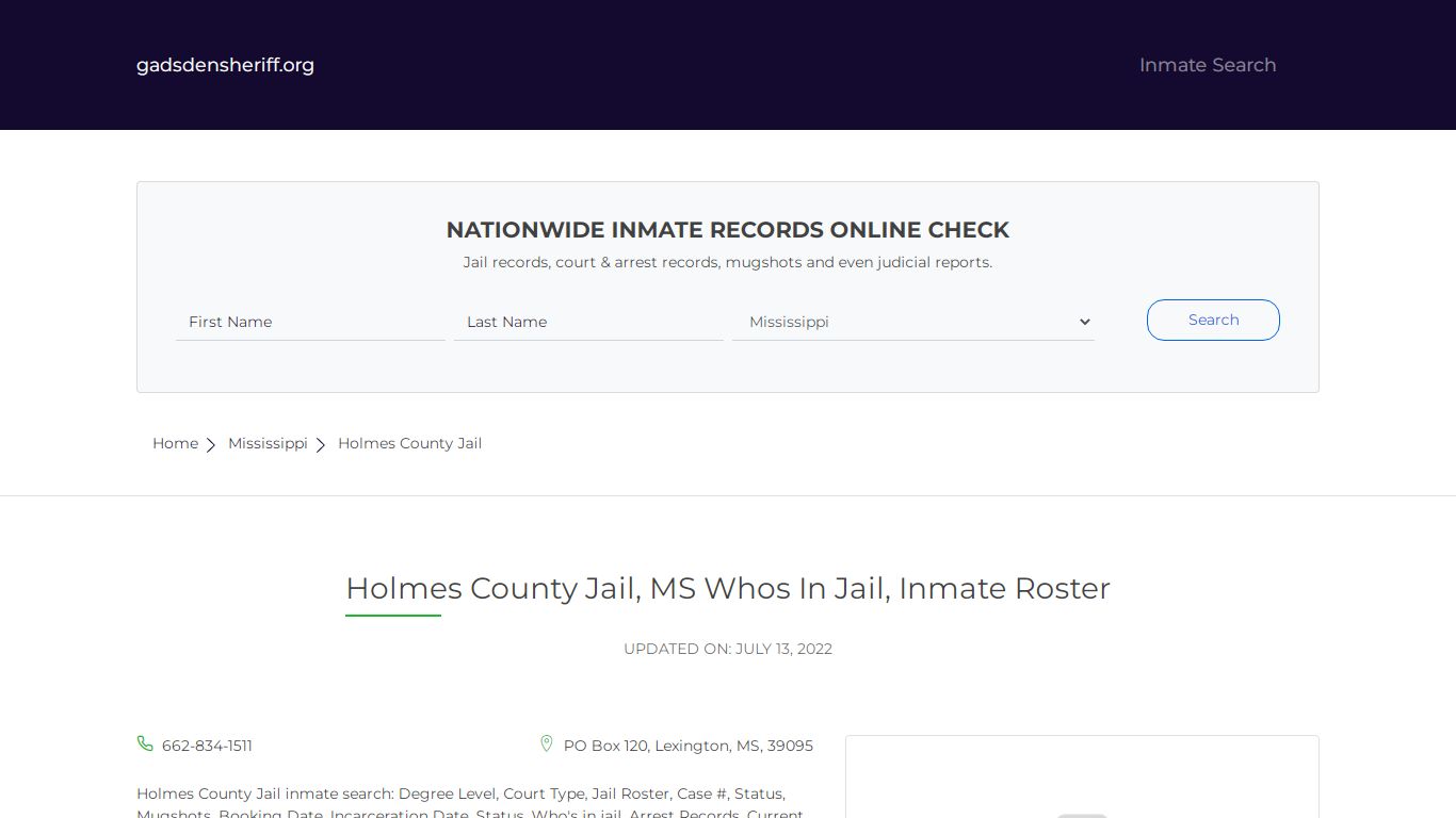 Holmes County Jail, MS Inmate Roster, Whos In Jail