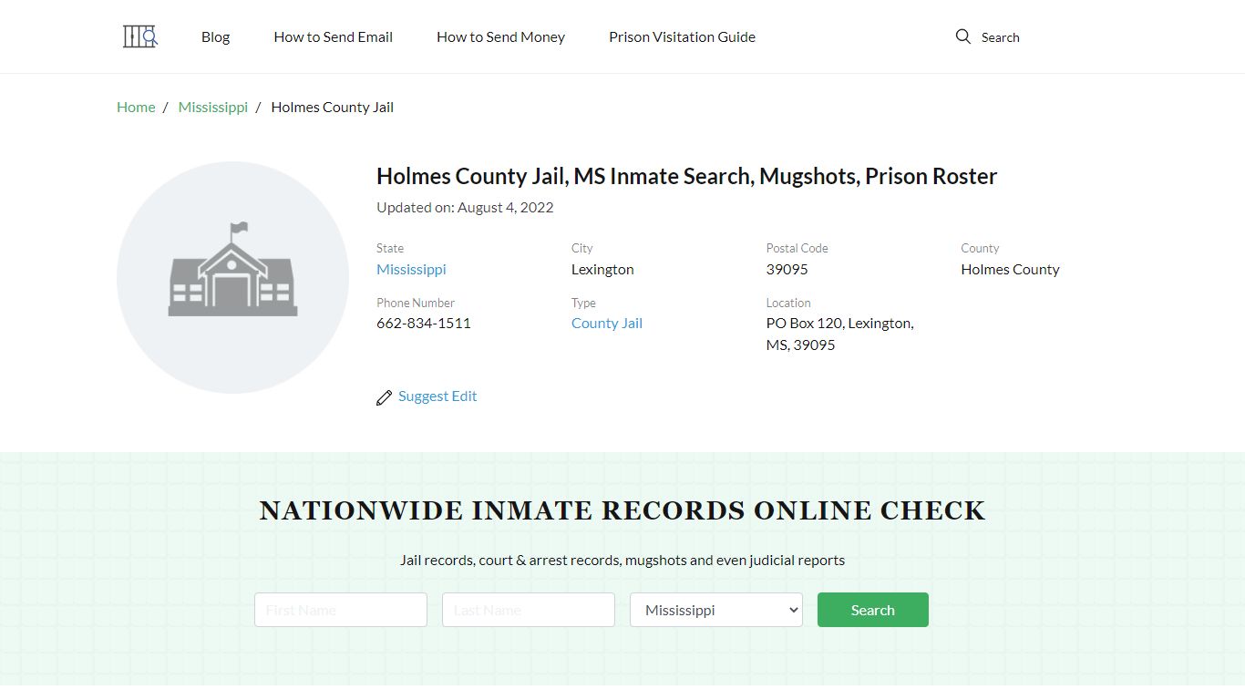 Holmes County Jail, MS Inmate Search, Mugshots, Prison ...