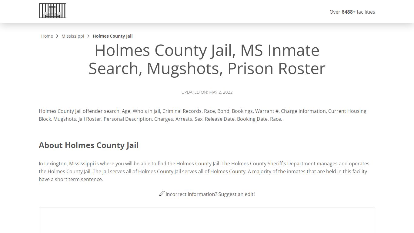 Holmes County Jail, MS Inmate Search, Mugshots, Prison ...